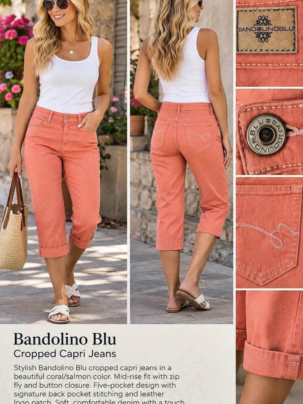 Bandolino Blu Cropped Capri Jeans Coral Size 10